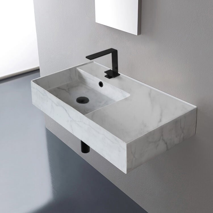 Scarabeo 5115-F Marble Design Ceramic Wall Mounted or Vessel Sink With Counter Space